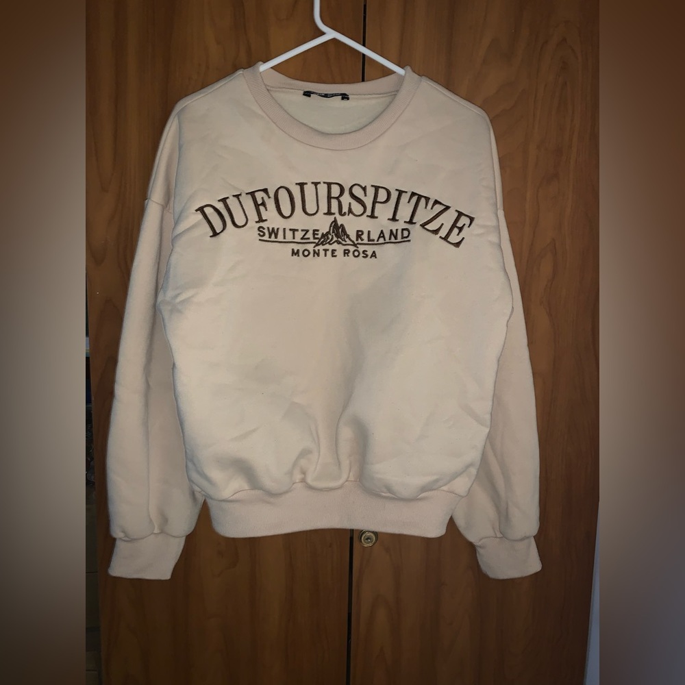 Beige Embroidered crew neck sweater